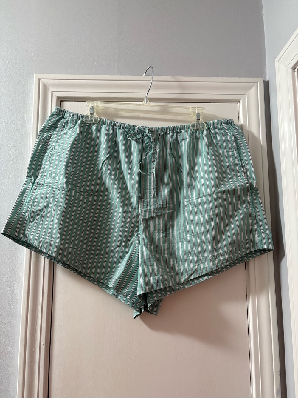 Madewell Striped Lightweight Drawstring Shorts in Mint Green - Picture 1 of 4